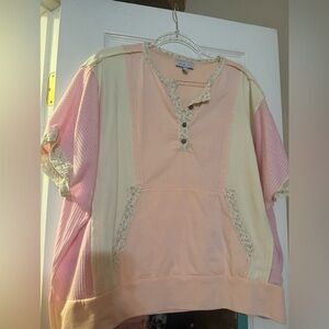 Stylish Women's Pink and Cream Sweatshirt